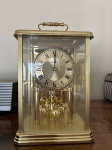 lot 7502 image: MONTREUX MOON PHASE QUARTZ GOLD TONE ANNIVERSARY CLOCK  MADE IN GERMANY