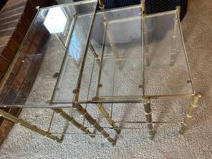 lot 7529 image: Nesting glass and brass tables