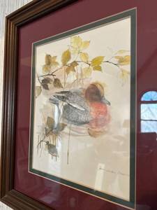 lot 7590 image: Danish artist water paint framed birds