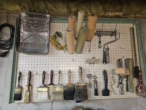 lot 7667 image: Contents of Pegboard Painting Supplies