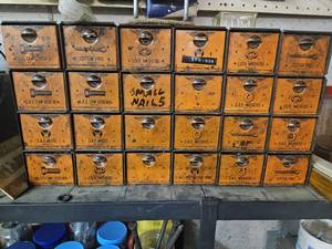lot 7668 image: Vintage Parts Organizer filled with Contents
