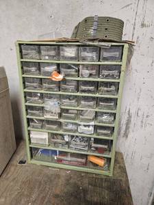 lot 7669 image: Vintage Tool Parts Organizer with Contents