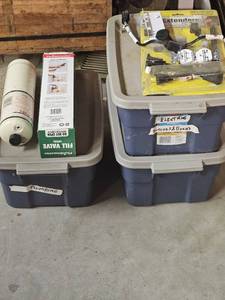 lot 7680 image: Mixed Plumbing & Electrical Supply Lot with Storage Containers