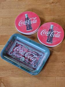 lot 7713 image: Vintage Coca Cola Coasters & Mini Tray