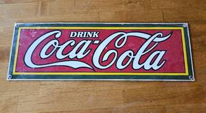 lot 7715 image: VINTAGE DRINK COCA COLA PORCELAIN ENAMELED ANDE ROONEY TIN SIGN