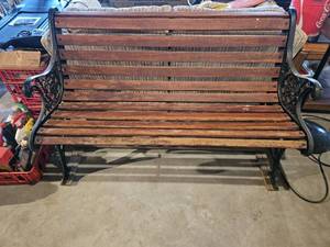 lot 7717 image: Wrought Iron & Wood Vintage Park Bench