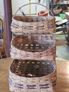 lot 7726 image: Vintage Handwoven Three-Tier Storage Basket