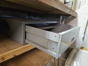 lot 7782 image: Vintage Lyon Industrial Metal File Cabinet Drawer or Tool Chest with Contents