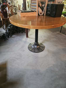 lot 7806 image: Round Wood & Wrought Iron Table
