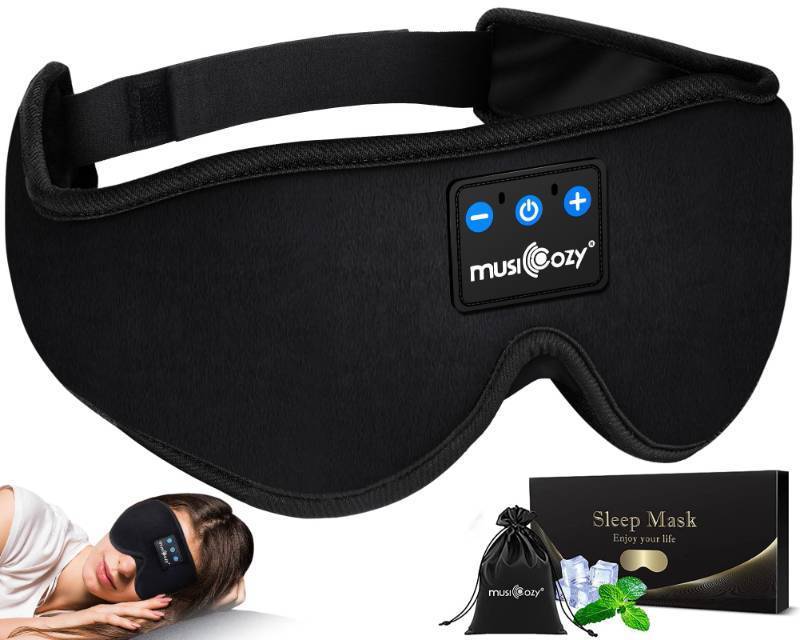 lot 1020 image: MUSICOZY Sleep Headphones, Bluetooth 5.2 Sleep Mask Headband Headphones Sleeping Eye Mask, Wireless Music Earbuds Earphones with HD Headphones Ultra-Thin Stereo Speakers for Side Sleepers Men Women Retail $39.96