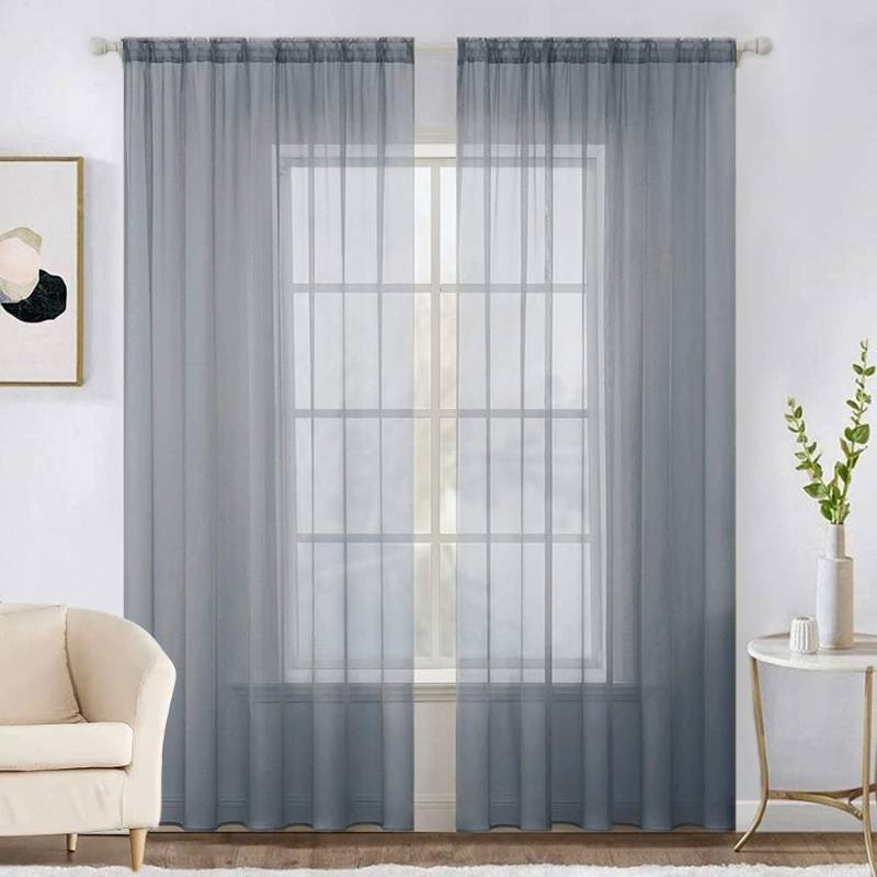 lot 1164 image: MIULEE 2 Panels Solid Color Sheer Window Curtains Elegant Window Voile PanelsDrapesTreatment for Bedroom Living Room (54X96 Inches Dark Grey) Retail $21.31