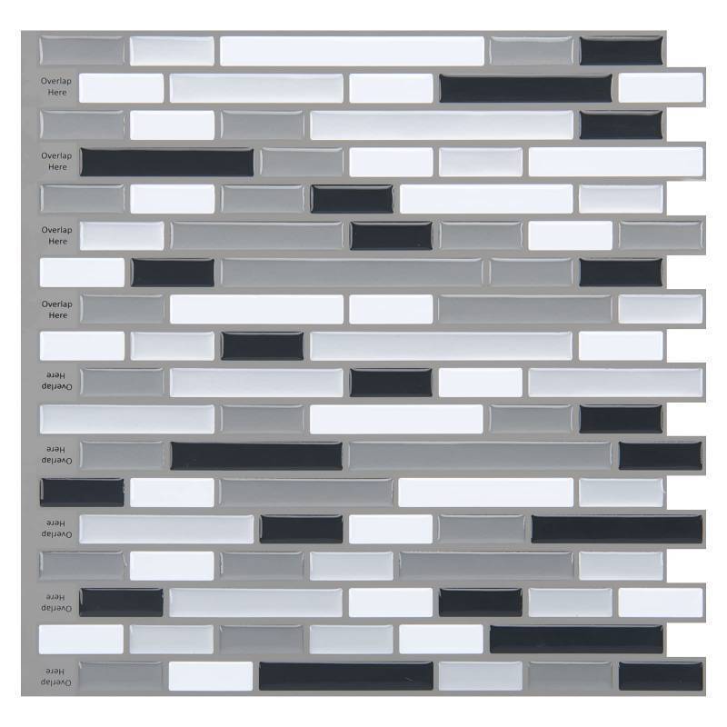lot 1200 image: Art3d 12 x 12 Peel and Stick Tile Kitchen Backsplash Sticker Gray Brick (6 Tiles) Retail $31.27