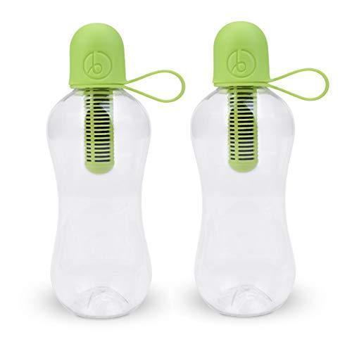lot 1240 image: Bobble Classic Water Bottle, Filtered Water, BPA-Free Reusable Bottle, Soft Touch Carry Cap with Replaceable Carbon Filter for Sustainable Water and Hydration 18.5 oz - 2 Pack (Lime) Retail $21.17