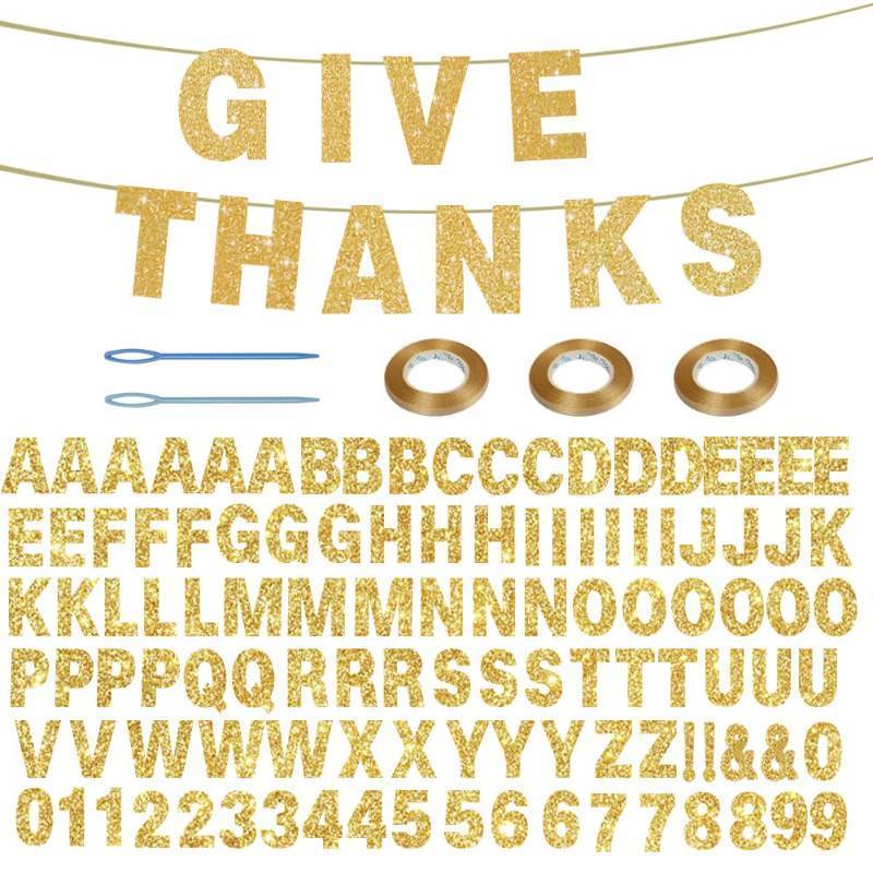 lot 1258 image: 116 Pcs DIY Glitter Customizable Banner Kit Custom Banner Including 111 Letters and Numbers 3 Rope and 2 Threading Device for Personalized Decor for Graduation Decoration Birthday Banner (Golden) Retail $12.49