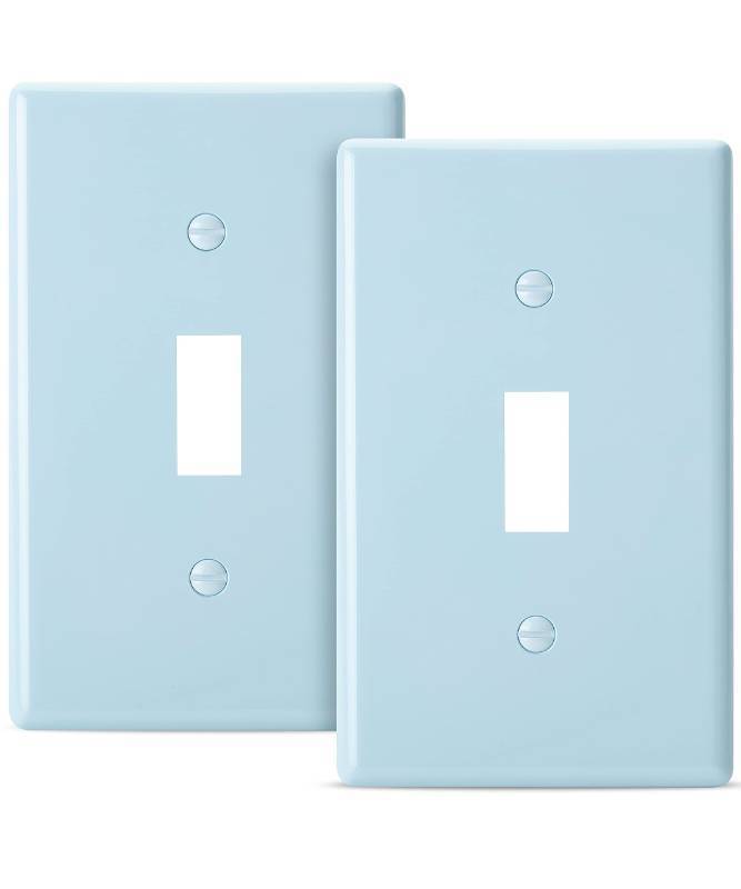 lot 1268 image: Bates- Blue Light Switch Plates, 2 Pack, Blue Light Switch Cover Plate, Blue Light Covers for Light Switch, Blue Outlet Plate Cover, Blue Light Switch Plate, Blue Light Plates Switch Covers Retail $9.59