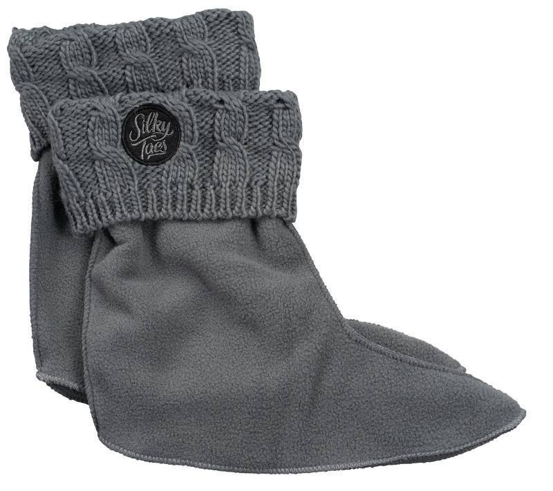 lot 1308 image: Silky Toes Kids Warm Cozy Fleece Lined Boot Liners With Cable Knit Cuff (Grey, Small) Retail $13.95