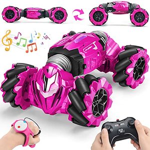 lot 1001 image: NQD Gesture Sensing Remote Control Car for Girls 114 Scale Transform RC Stunt Car 25Kmh Double Sided Rotate 360° Flips with Lights Music Birthday Gifts for Girls, Pink Retail $