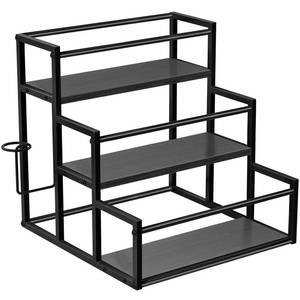 lot 1010 image: Vantimo Spice Rack Organizer, 3 Tier Countertop Storage Shelves, Kitchen Storage, Syrup Bottle Stand Holder for Syrup, Wine, Liquor, Kitchen Coffee Station Organizer Rack, 13.8x13.4x13.4, Black Retail $29.99
