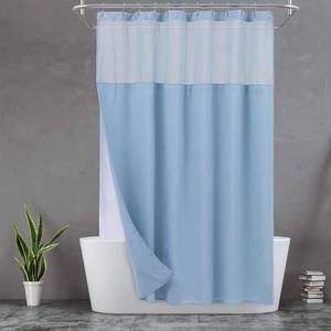 lot 1025 image: N&Y HOME Waffle Weave Shower Curtain with Snap-in Fabric Liner & Hooks Set - Hotel Style, Waterproof & Washable, Heavyweight Fabric & Mesh Top Window - 71x72, Blue Retail $23.93