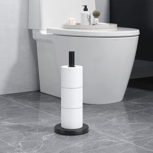 lot 1040 image: Free Standing Toilet Paper Holder Stand, 304 Stainless Steel Toilet Paper Storage Matte Black for Bathroom, Restroom Retail $16.29