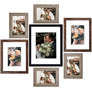 lot 1042 image: SESEAT Picture Frames Collage, Gallery Wall Frame Set with 11x14 8x10 5x7 Frames in 3 Different Finishes, Set of 7 Retail $27.49