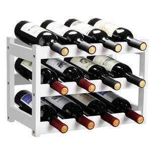 lot 1044 image: VASMIA Bamboo Wine Rack, Sturdy and Durable Wine Storage Cabinet Shelf, Wine Racks Countertop for Pantry,Kitchen,3-Tier 12 Bottles Wine Rack White Retail $37.49