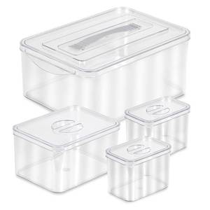 lot 1045 image: Richards Homewares Clear Plastic Storage Bins with Lids - 1 Large, 1 Medium and 2 Small Storage Containers for Closet Fridge Pantry Organizing Retail $28.79