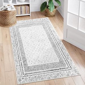 lot 1050 image: Mafiasy Moroccan Area Rug 3x5, Modern Washable Indoor Entryway Rug, Soft Non-Slip Low Pile Living Room Rug, Farmhouse Bohemian Non Shedding Throw Mat for Kitchen Bedroom Dining, Beige Retail $18.99