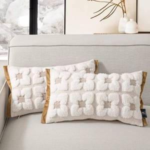 lot 1067 image: Phantoscope Pack of 2 Sherpa Throw Decorative Pillow Cover Embroidery Decorative Faux Fur Fluffy Cushion Cases Soft Square Pillow Cases for BedroomCouch,Light Coffee, Print, 12 x 20 Inches Retail $14.96