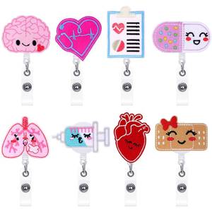 lot 1070 image: 8 Pcs Valentines Day Nurse Badge Reels Cute Felt Retractable Badge Reels Themed Holders Gift for Nurses Doctors ID Badges Name Cards Lanyards Holidays(Lovely Style) Retail $13.99