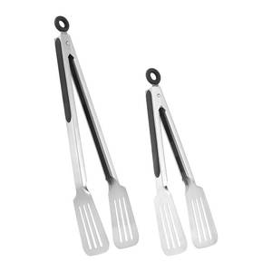 lot 1078 image: Lebabo Metal Tongs for Cooking, Set of 2 Stainless Steel Spatula Tongs for Grilling, Cooking and Flipping, Strong Grip for Ribs, Steak and Fish, Comfortable Grip, Easy Pull Lock, 9 inch & 12 inch Retail $15.61