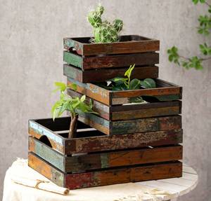 lot 1079 image: TIMRIS Set of 3 Rustic Distressed Wood Nesting Crates, Farmhouse Decorative Wooden Storage Boxes, Large Vintage Reclaimed Wood Baskets for Display (Random) Retail $49.99