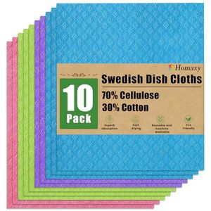 lot 1084 image: Homaxy Swedish Dishcloths for Kitchen, 10 Pack Reusable and Washable Cellulose Sponge Cloths Dish Towels, Absorbent and No Odor Paper Towels for Dishes �� Counters, BluePurpleGreenPink Retail $10.35