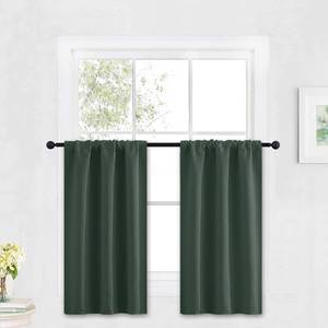 lot 1089 image: RYB HOME Small Curtains Blackout - Privacy Energy Efficiency Mini Curtains for Kids Bedroom RV Camper Windows Trailer Bathroom Kitchen Cabinet Door Window, W 29 x L 36, Dark Green, 2 Panels Retail $24.94
