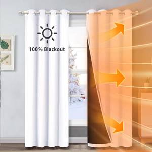 lot 1093 image: NICETOWN 100% Blackout Window Curtain Panels, Cold and Full Light Blocking Drapes with Black Liner for Nursery, 84 inches Drop Thermal Insulated Draperies (White, 2 Pieces, 52 Wide Each Panel) Retail $46.11