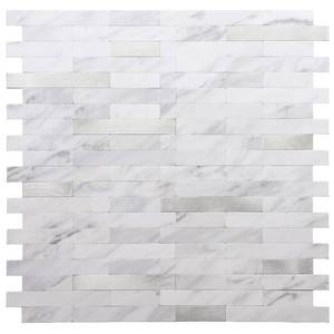 lot 1100 image: STICKGOO Peel and Stick Backsplash, PVC Wall Tiles Stick on Backsplash for Kitchen(1 Sheet, White Marble with Metal Silver) Retail $9.99