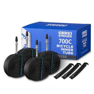 lot 1102 image: Corki Cycles 4-Pack 700c Road Bike Inner Tubes 700 x 23c 24c 25c Presta Valve 48mm -Butyl Rubber 700c Bicycle Tire Tube Replacement Retail $31.88