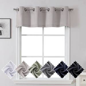 lot 1107 image: Chyhomenyc Athena Satin Stone Kitchen Valance for Windows, Light Filtering Soft Fabric Airy Solid Grommet Short Window Valance Fabric Curtains for Bedroom Basement Small Windows, 60 Wx14 L Retail $12.49