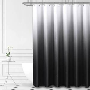 lot 1110 image: Dynamene Stall Fabric Shower Curtain - 36x72 inch Narrow Ombre Waffle Weave Shower Curtains for Bathroom, Rust Resistant, Machine Washable, Half Size Small Shower Curtain Set with 6 Hooks, Black Retail $20.72