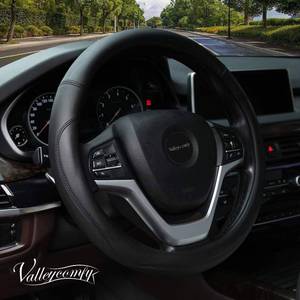 lot 1113 image: Valleycomfy Microfiber Leather Steering Wheel Cover Universal 15 inch (Black) Retail $27.39