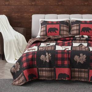 lot 1118 image: Great Bay Home Lodge Bedspread TwinTwin XL Size Quilt with 1 Sham. Cabin 2-Piece Reversible All Season Quilt Set. Rustic Quilt Coverlet Bed Set. Stonehurst Collection. (RedBlack) Retail $49.99