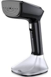 lot 1123 image: Steamer for Clothes -1800W with WetDry Ironing Modes, 20-Second Heat-up, Detachable Water Tank, Heat-Resistant Gloves for Wrinkle Removal. Suitable for 120V Countries. Color Black Retail $58.49