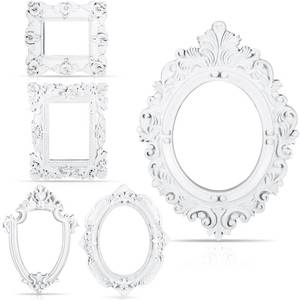 lot 1132 image: Yalikop 5 Pcs Vintage Resin Picture Frame Antique Photo Frame Table Top Jewelry Display Christmas Holiday Party Hotel Decor (White) Retail $12.86