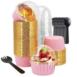 lot 1137 image: Cupcake Liners And Wrapers With Lids 50 Pack,LNYZQUS 5.5 Oz Large Foil Muffin Tins Or Liners,Disposable Baking Cups, Cupcake Wrappers Holders For Wedding Valentine-Pink in gold Retail $16.99