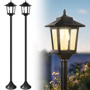 lot 1152 image: PASAMIC 63 Solar Lamp Post Light 2Pack, Outdoor Post Lights Waterproof, Pole Lights Outdoor, Decorative Floor Lamp for Patio, Warm White, Replaceable Bulb Retail $59.99