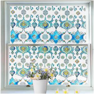 lot 1156 image: Coavas Stained Glass Window Film Decorative Privacy Film 3D Faux Frosted Gothic Non Adhesive Static Cling Floral UV Window Covering for Home Bathroom Door Car, Blue Dreamland 16.9 x 39.4 Inch Retail $18.99
