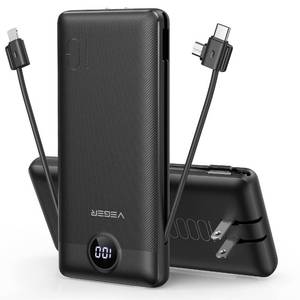lot 1162 image: VEGER Portable Charger for iPhone Built in Cables and Wall Plug, 10000mah Slim Fast Charging USB C Power Bank, Travel Essential Battery Pack Compatible with iPhones, iPad, Samsung, and More(Black) Retail $44.99