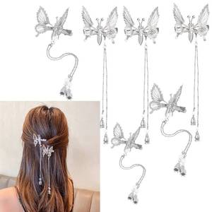 lot 1163 image: Flymind 6Pcs Moving Butterfly Tassel Hair Clips, Elegant Antique Side Hairpins Decorative Accessories for Women Girls (Silver) Retail $10.43
