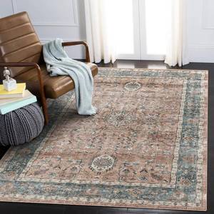 lot 1167 image: Poeti Washable Rug, Ultra Thin 3x5 Rug - Non Slip Carpet - Small Area Rugs for Living Room Entryway Rug - Vintage Floral Rug, SalmonPink Retail $29.99