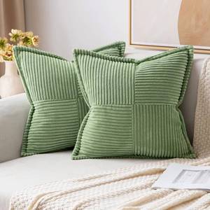 lot 1168 image: MIULEE Corduroy Pillow Covers with Splicing Set of 2 Super Soft Boho Striped Pillow Covers Broadside Spring Decorative Throw Pillows for Couch Cushion Livingroom 24x24 inch, Sage Green Retail $38.74